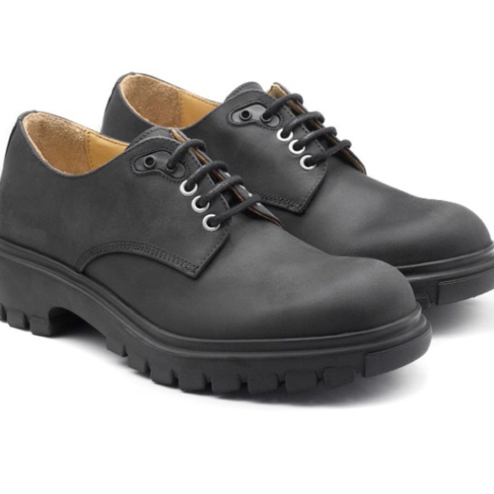 John Fluevog Black Chunky Lace-Up Flats